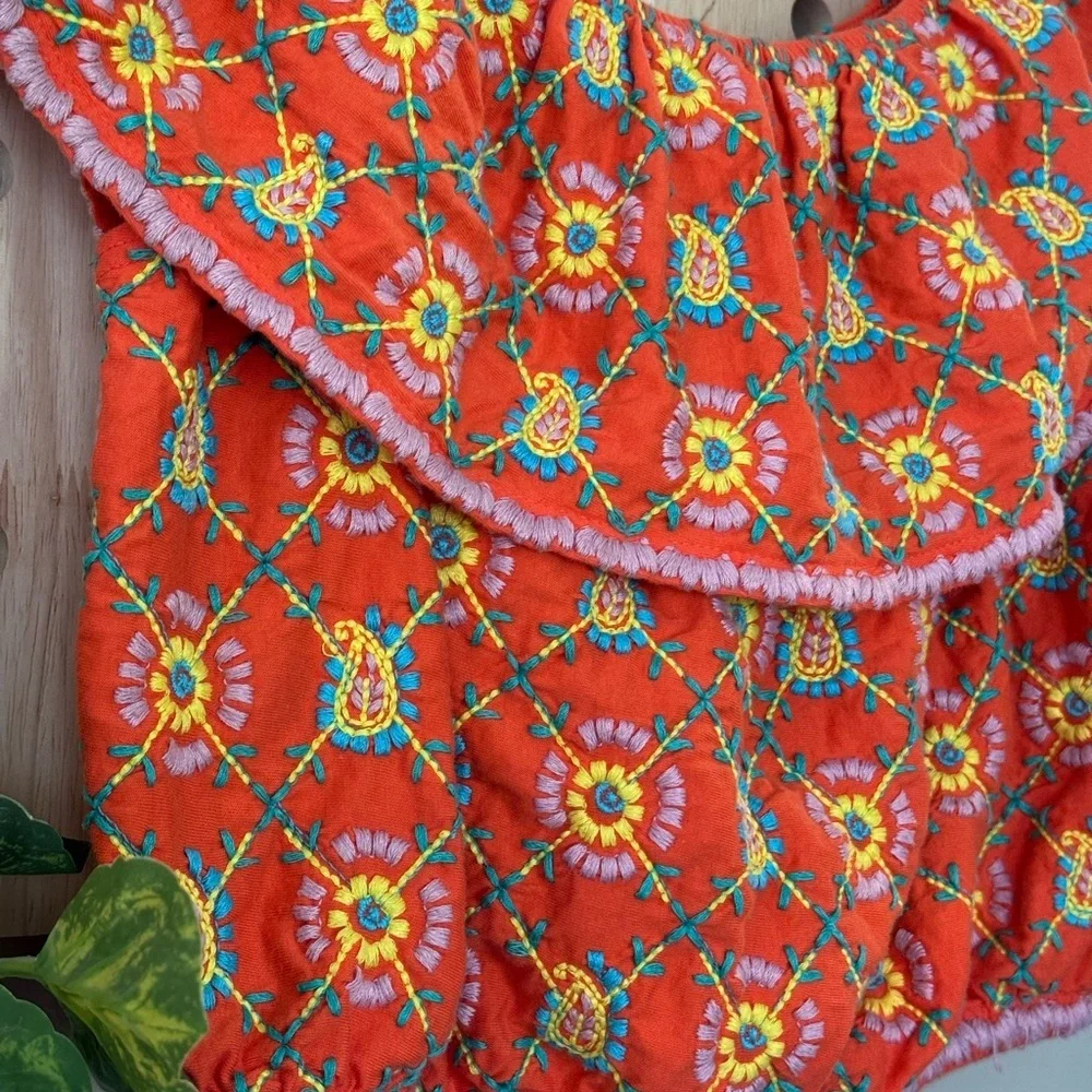 Y2K Topshop Boho Floral‎ Embroidered Off-Shoulder Top Size 8 - Picture 3 of 6